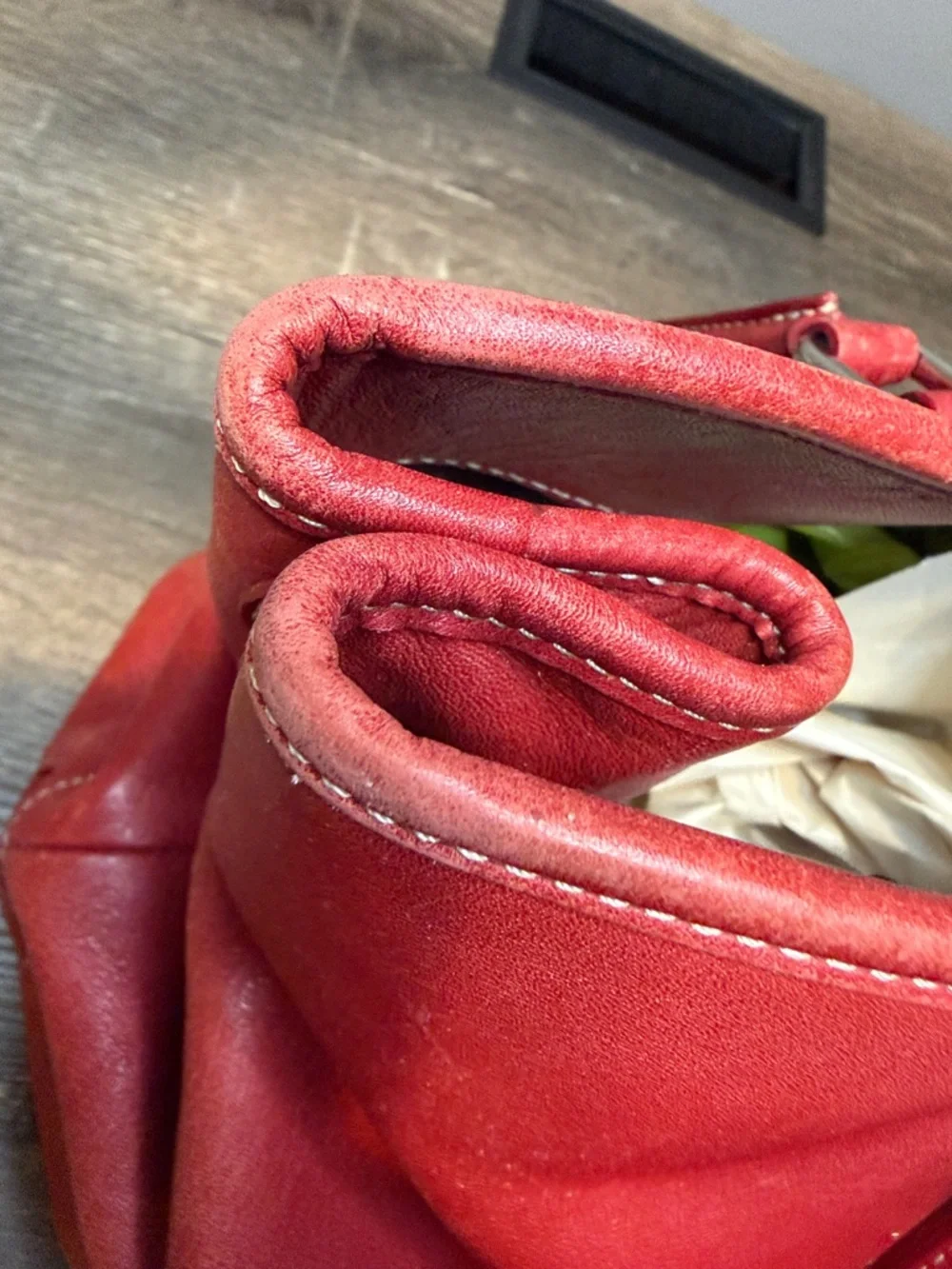 Coach Red Leather Tote with Signature Hangtag